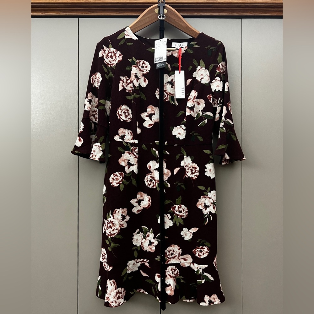 Petite S Elle burgundy floral midi dress